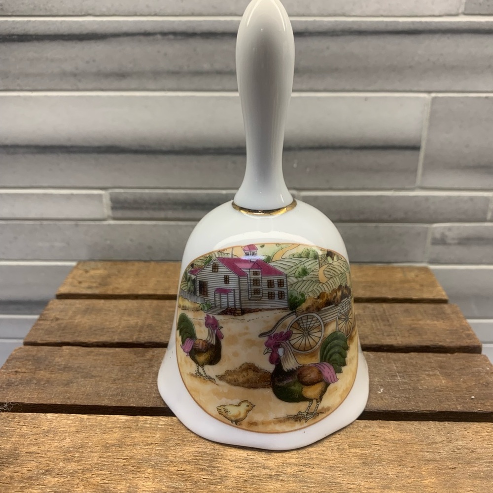 Porcelain Rooster Farm Yard Bell